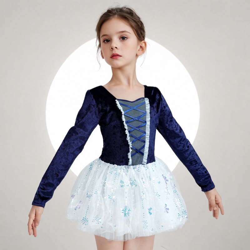 女童长袖芭蕾舞裙金丝绒舞蹈服秋冬考级练功服公主裙演出服幼儿园