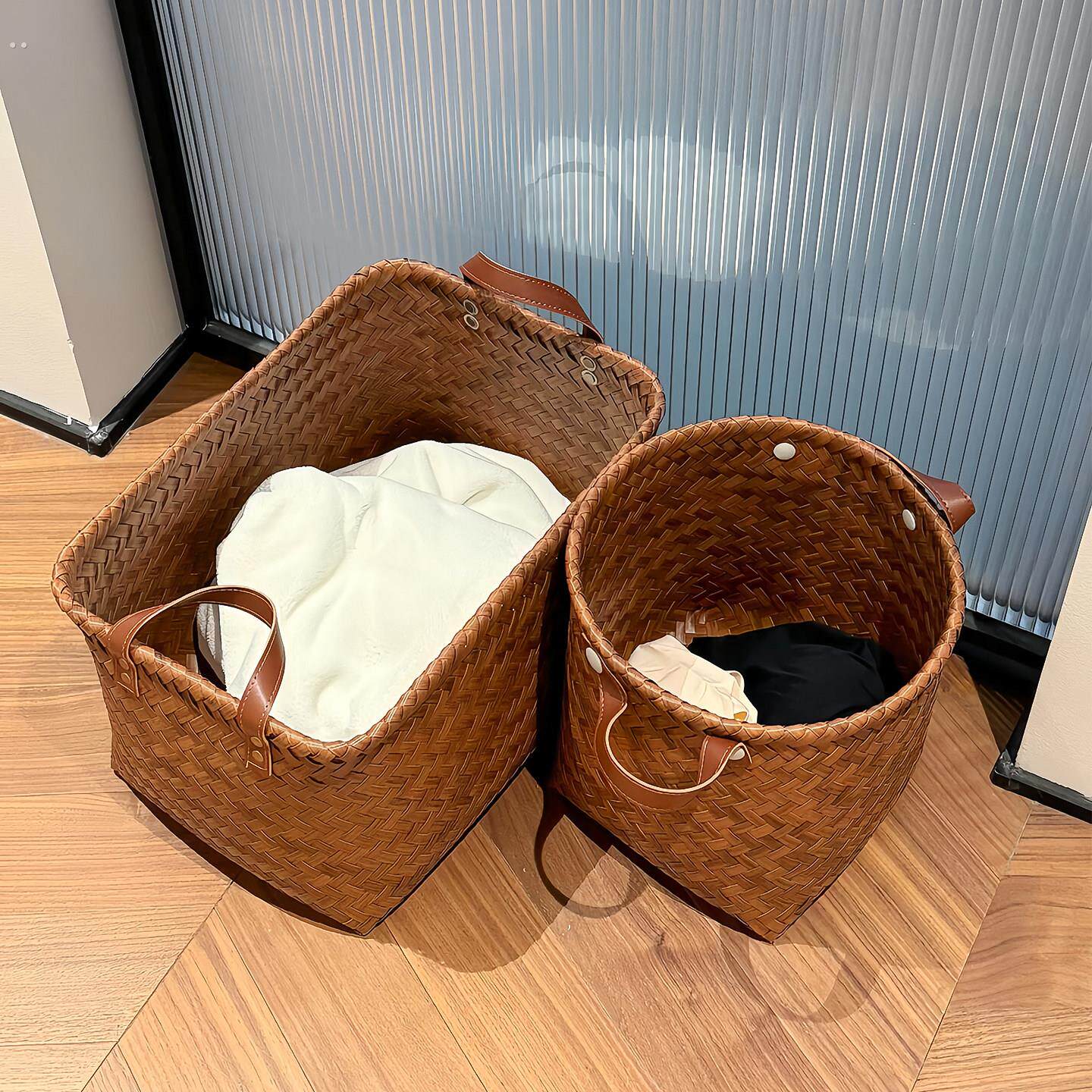 复古编织浴室脏衣篓柜下洗澡脏衣篮收纳篮卫生间家用收纳筐洗衣篮