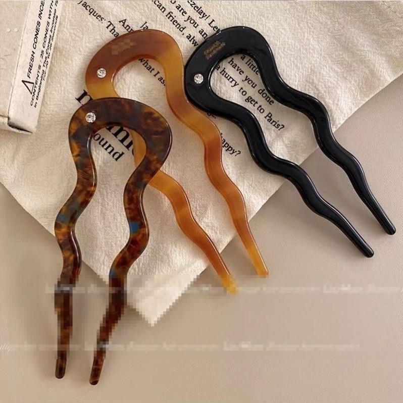 2024新款醋酸U型发簪女覆古新中式丸子头盘发簪子简约气质发钗子