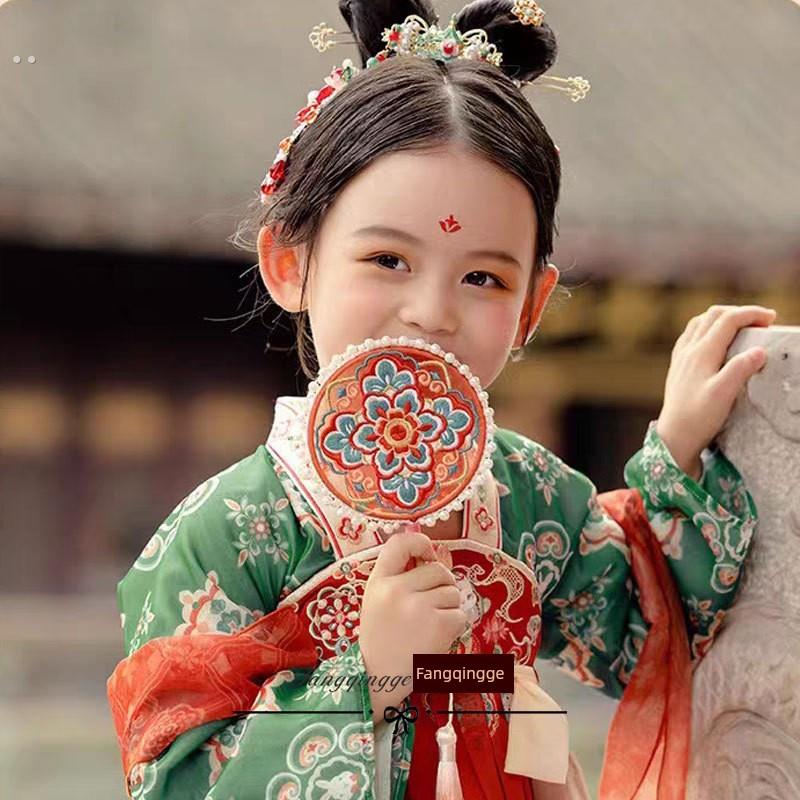 国风圆扇汉代扇古风童女马面裙配件道具中国风女娃除夕