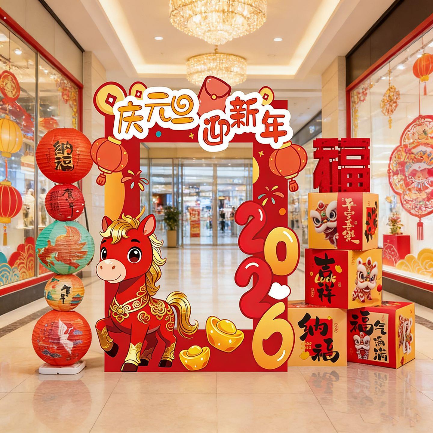 2026年马年新款装饰品礼盒摆件商场酒店门店铺橱窗场景布置堆头