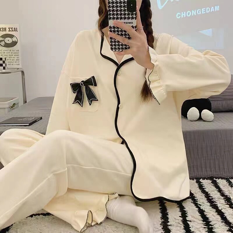 新款睡衣女秋冬长袖开衫韩版可爱甜美少女学生休闲家居服套装x