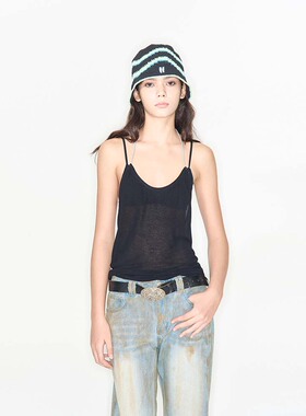 Howwell 张艺凡同款夏日派对挂脖吊带弹力挂脖背心辣妹短款设计感