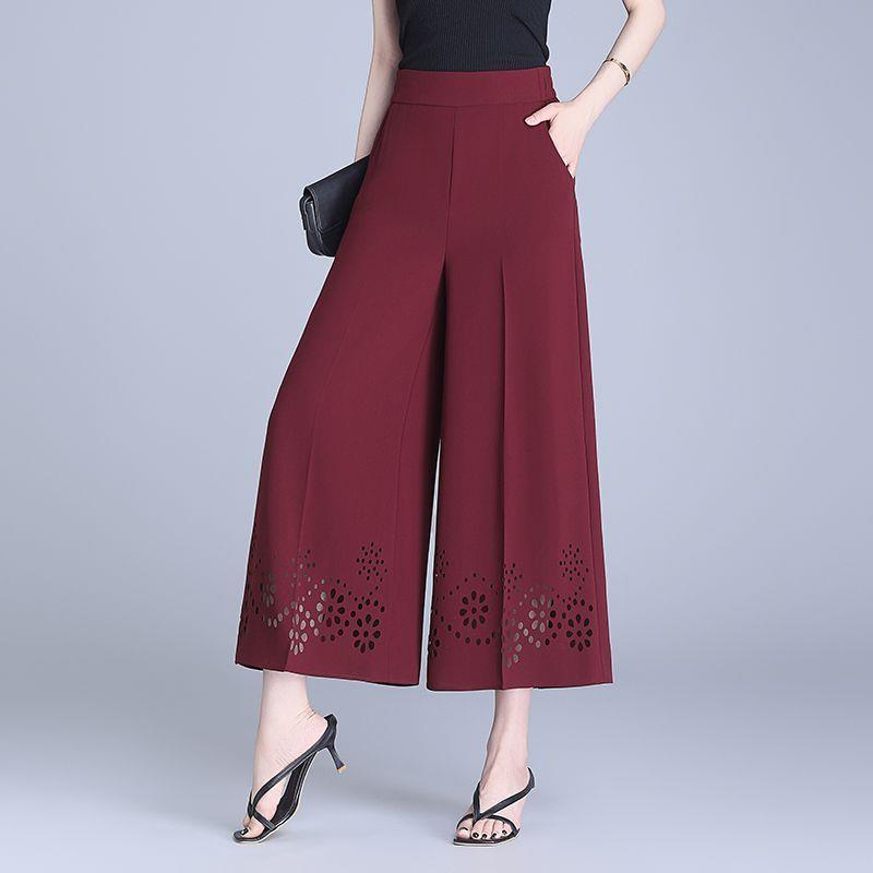冰丝雪纺休闲裤女2025夏新款妈妈时尚减龄百搭高腰宽松九分阔腿裤