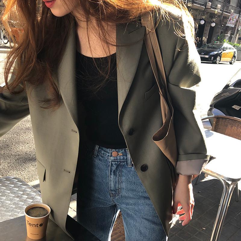 英伦风女士西服上衣韩版黑色宽松显瘦气质设计感小众西装外套女潮