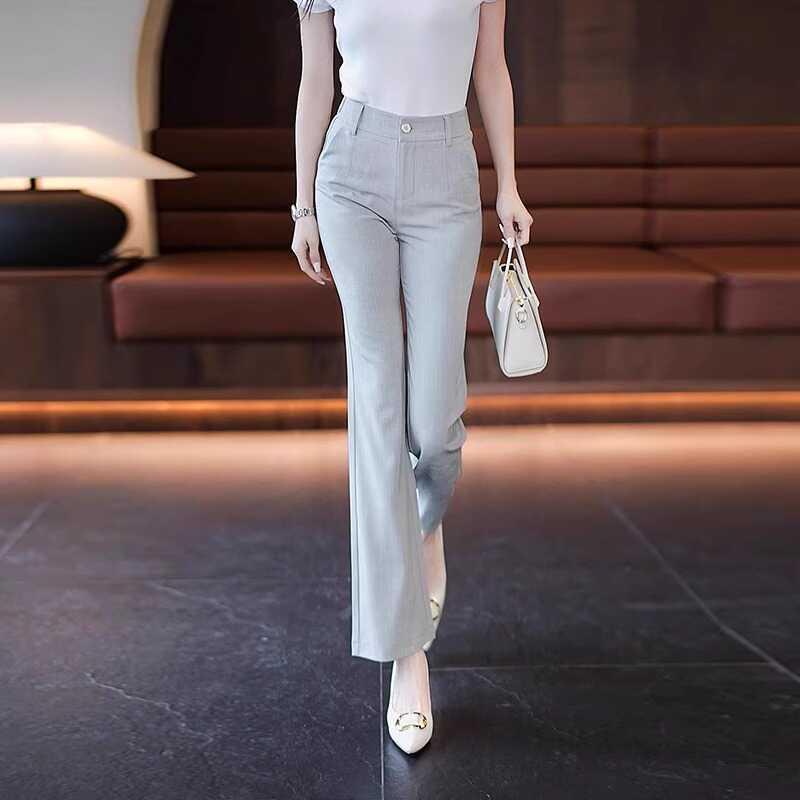 冰丝微喇休闲裤女薄款夏季2025新款爆款高腰宽松垂感直筒喇叭裤子