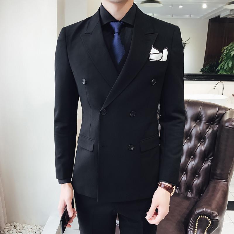 结婚西装男套装新郎西服礼服高端职业正装商务男士双排扣小西装潮