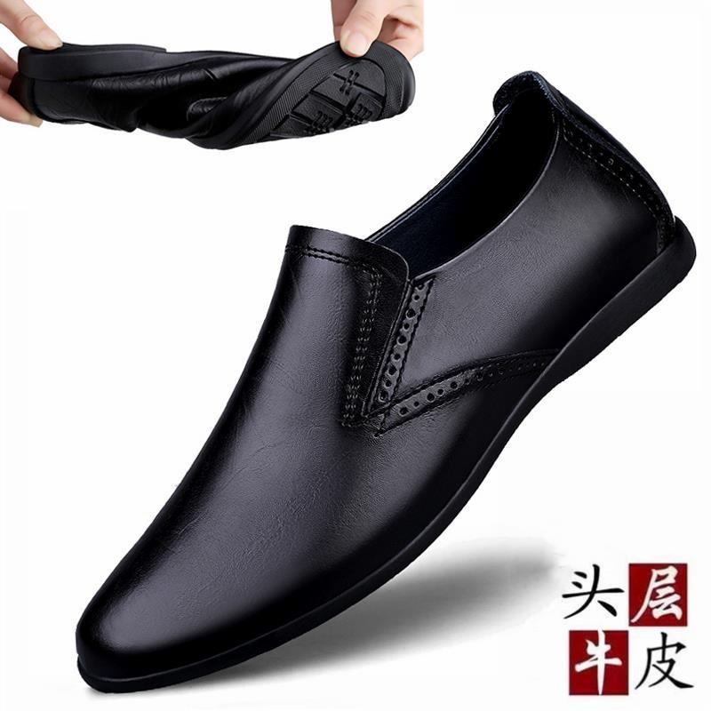 高品质真皮皮鞋男2025春季新款休闲时尚商务男鞋一脚蹬软皮豆豆鞋