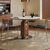 全托底板岩板餐桌圆形小户型家用方圆两用复古风包豪斯餐桌可伸缩