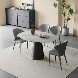 岩板餐桌2024新款 轻奢现代简约大小户型方圆两用餐桌 可伸缩意式