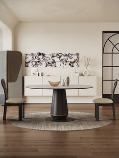 圆桌餐桌板岩意大利极简主义现代简约黑白桌子客厅家居板岩圆桌和