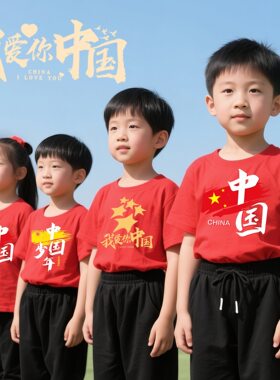 大红色t恤男女同款学生短袖宽松青少年国潮上衣半袖衣服我爱中国
