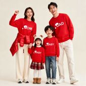 红色新年衣服长袖 2025秋冬上新一家三口四口全家装 圣诞款 亲子装