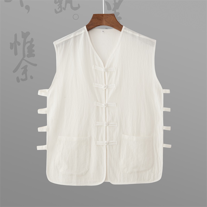 夏季棉麻薄款马甲唐装男汗衫中老年马褂老北京背心中式休闲老头衫
