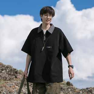 西海岸polo衫 潮牌日系cityboy短袖 美式 男夏季 重磅衬衫 领t恤plol衫