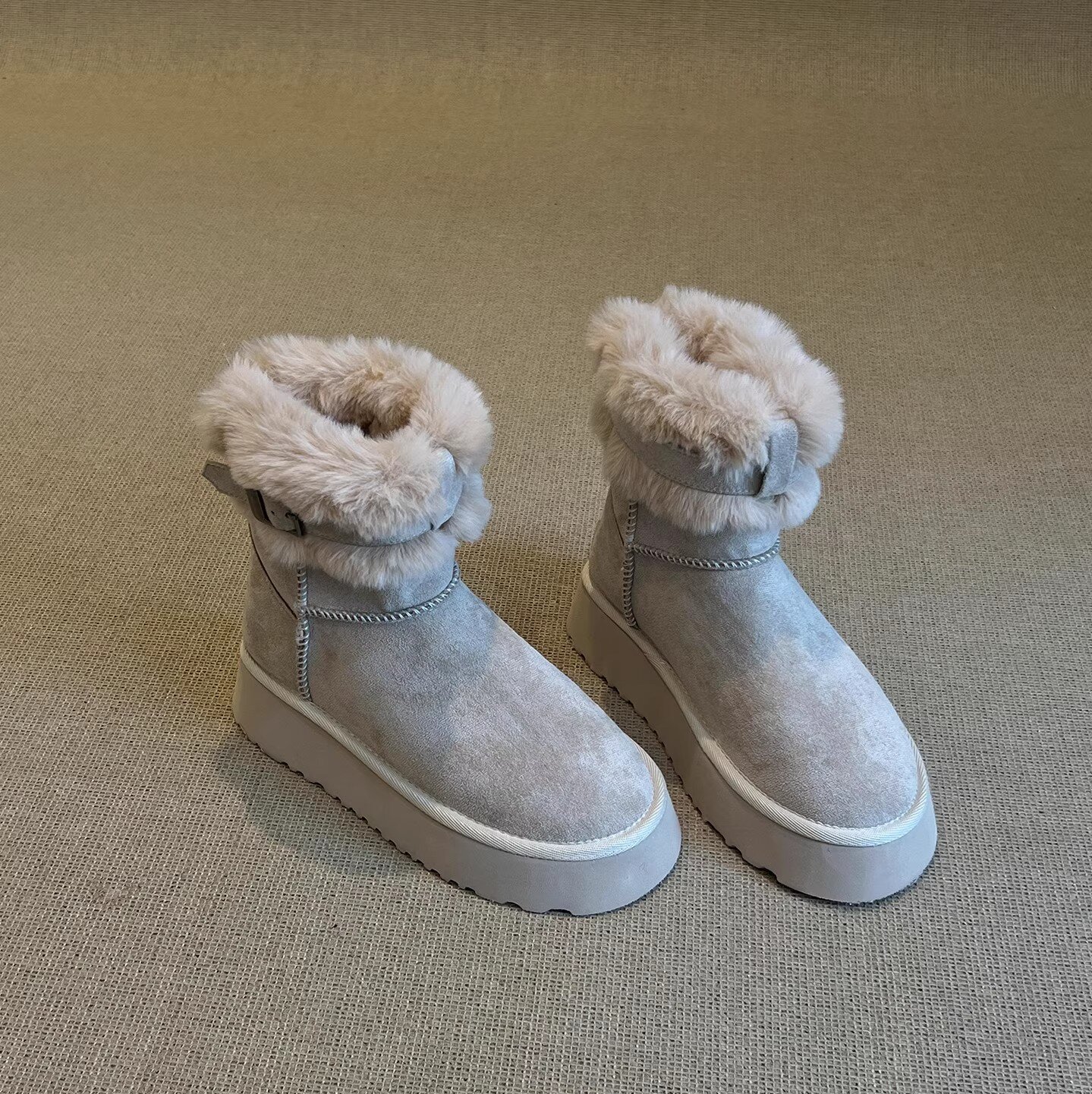 5CM增高厚底雪地靴女复古皮毛一体短靴冬季加绒保暖东北毛毛棉鞋