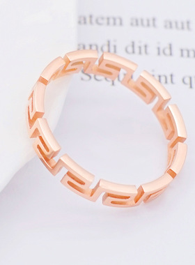 厂家批发新款女镂空长城纹戒指 玫瑰金时尚个性百搭情侣钛钢戒指