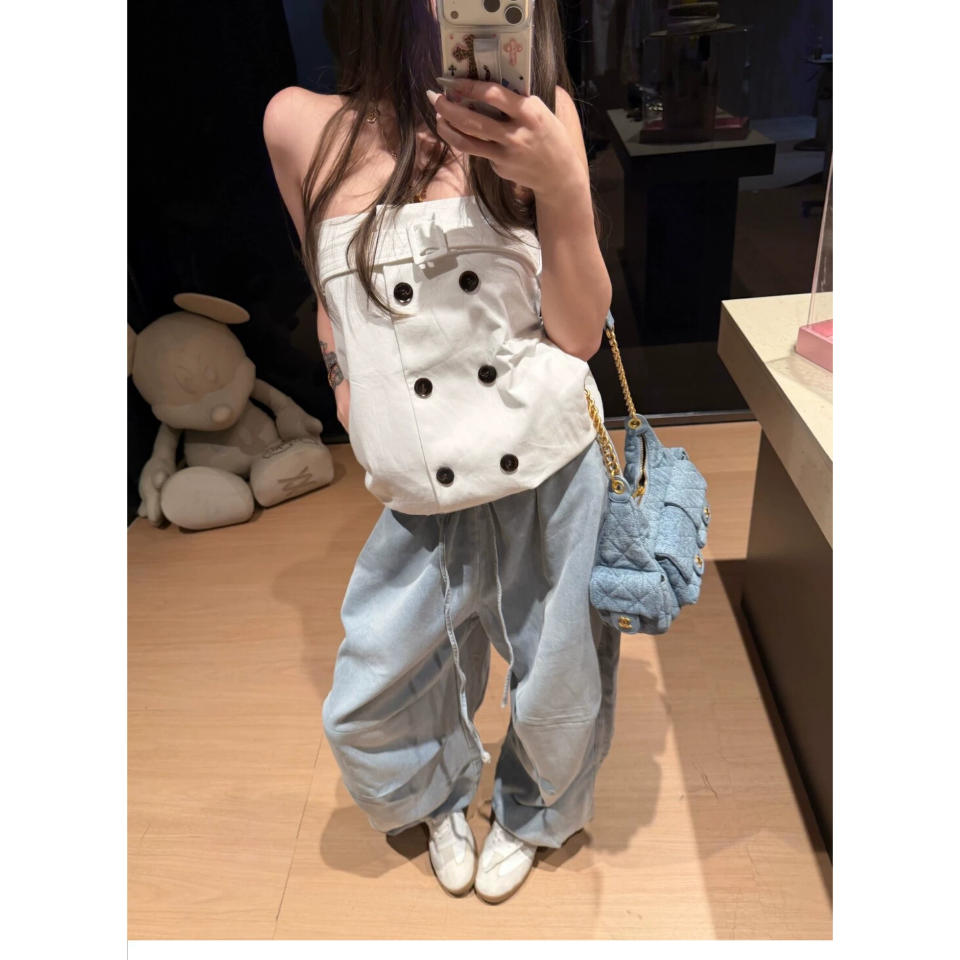 双排扣抹胸吊带背心女夏季巨好看设计感纯欲辣妹宽松无袖上衣