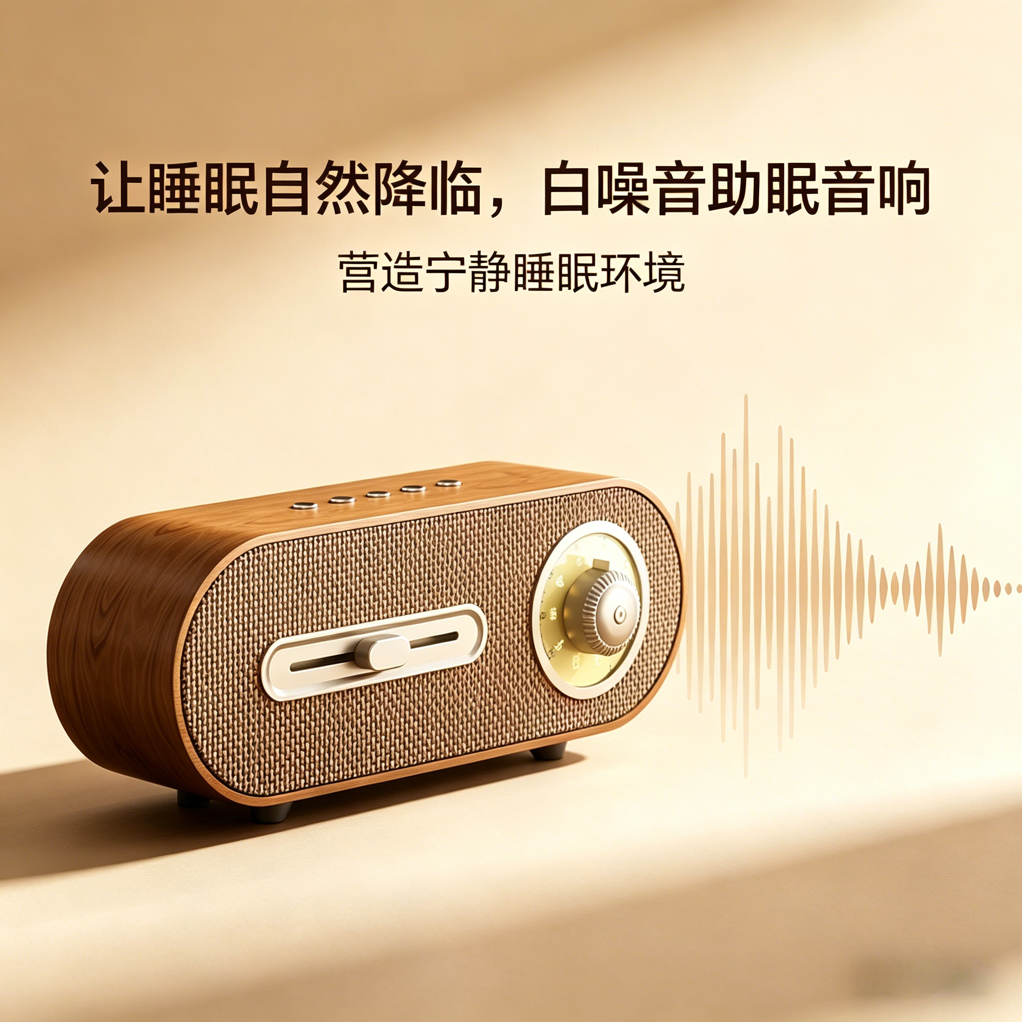 白噪音蓝牙音响布艺复古木纹助眠定时FM家用无线多功能音箱新款
