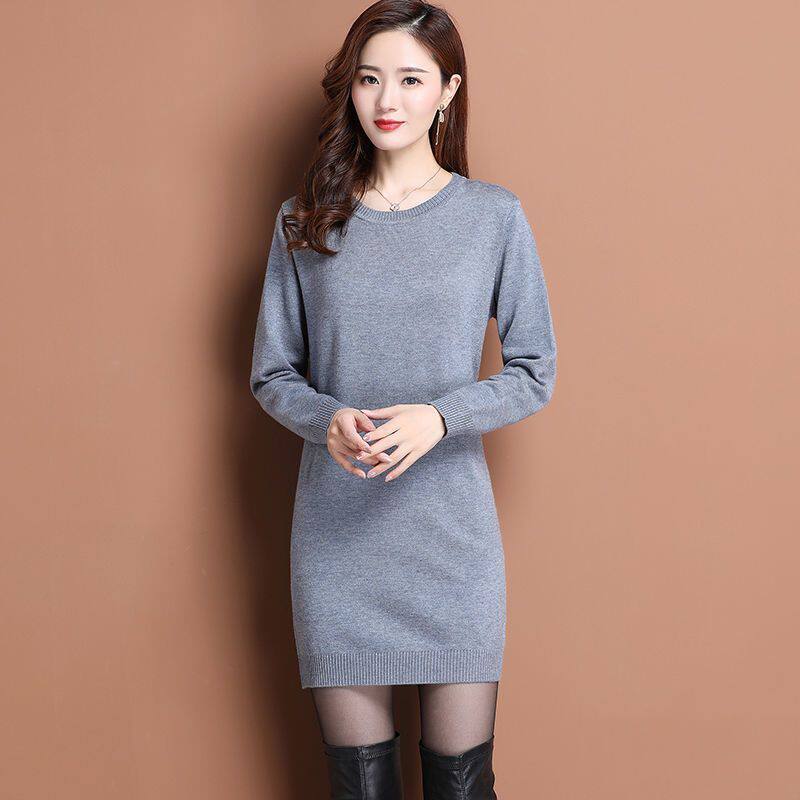 收藏】女装秋冬装新款针织衫中长款毛衣过臀修身显瘦打底衫包臀裙