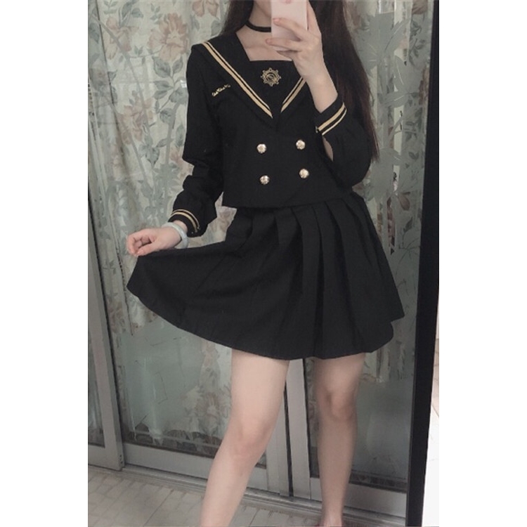 长袖火枪手暗黑水手服学生校服班服黑色胖mmjk制服秋冬套装学院