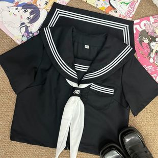 知半城原创水手服正统jk制服日系学院短袖黑色三本基础款学生套装