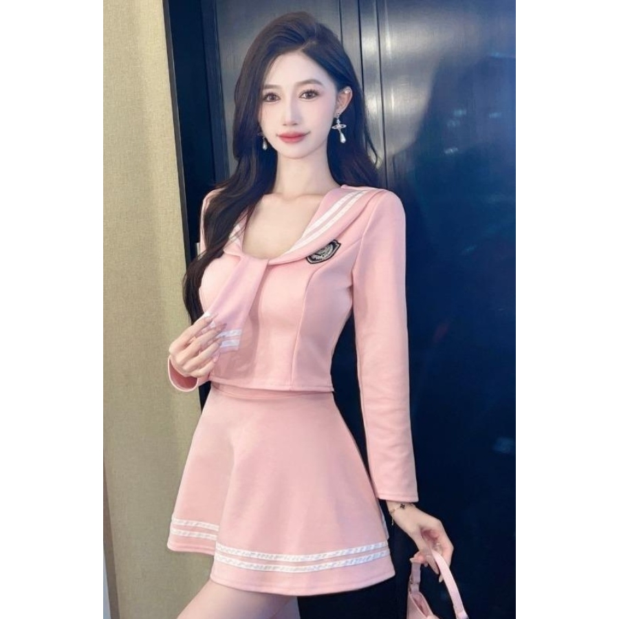 辣妹女装性感长袖JK制服两件套低胸夜店连衣裙足浴技师工作服秋装