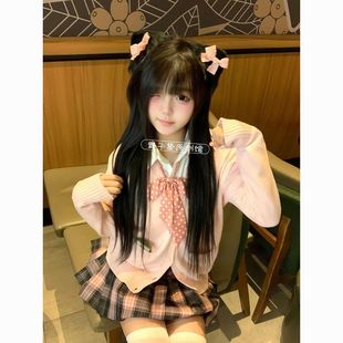 小田盯原创JK制服V领开衫针织衫百搭学院风穿搭【粉雾海】裙套装