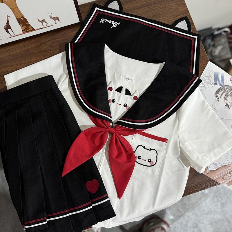 绊JK原创【小恶魔猫】可爱水手服制服上衣短袖长袖套装