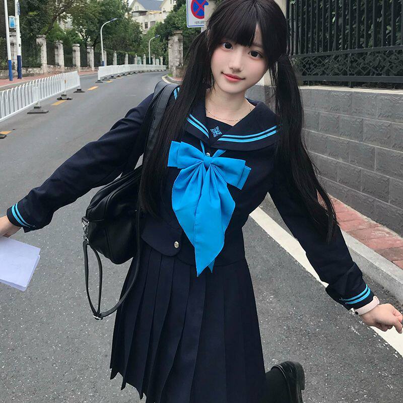 藏青秋冬【小苍兰】原创JK制服套装收腰水手服女短袖夏日系学院风
