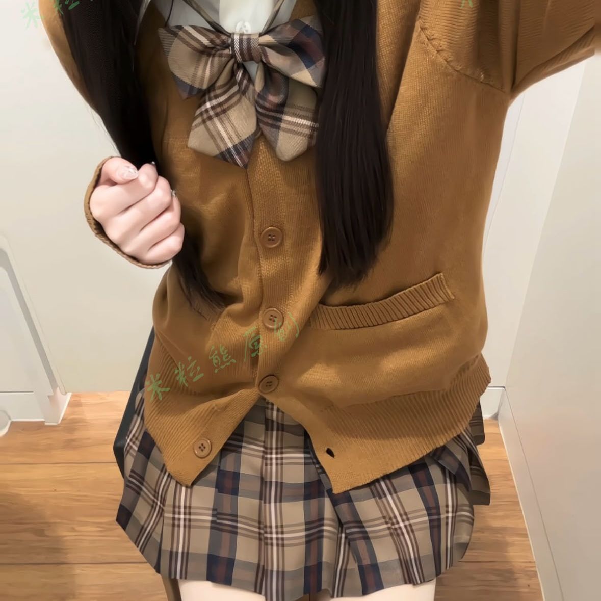 米粒熊原创jk制服长袖毛衣开衫格裙校供感短裙半身裙学院风春秋a