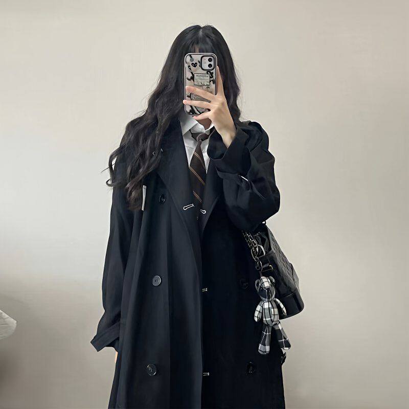 2024春秋新款中长款过膝风衣女韩版洋气学院风学生高个子大衣外套