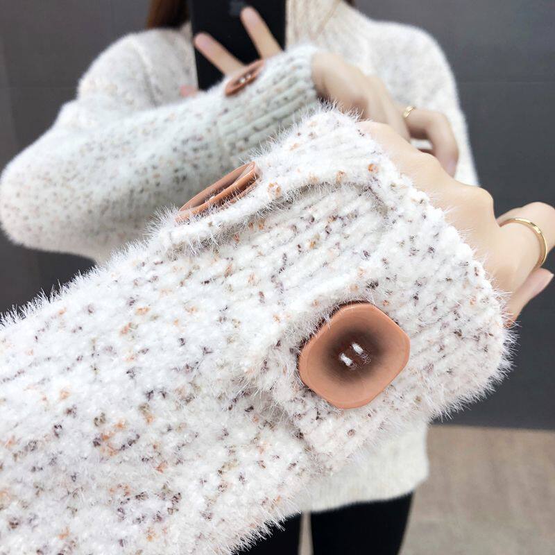 毛衣女秋冬加厚2026新款雪尼尔水貂绒宽松洋气半高领针织打底衫女