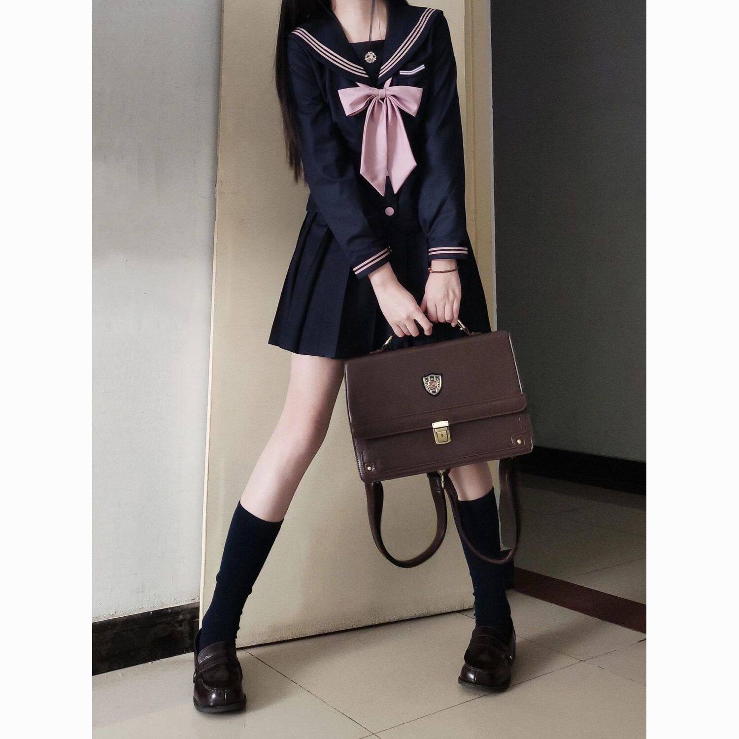 日系JK水手服绀色望月女子原创高端气质显瘦制服水手服长袖中间服