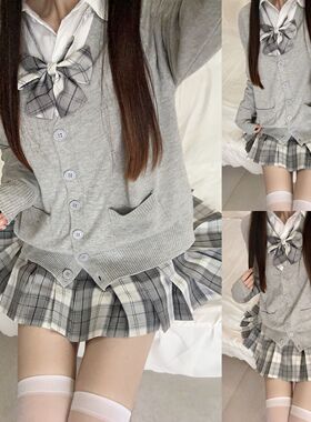兔纯希正版原创JK制服秋冬套装格裙长袖毛衣开衫学院风校供感软妹