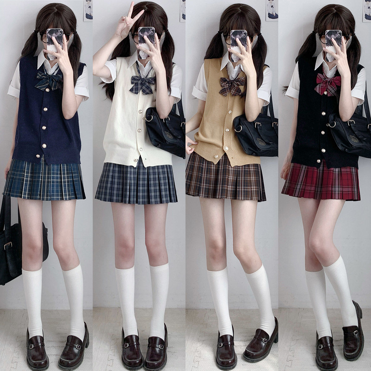 空栗鼠丸jk马甲毛衣格裙衬衫三件套jk制服秋冬百褶裙校供jk套装女