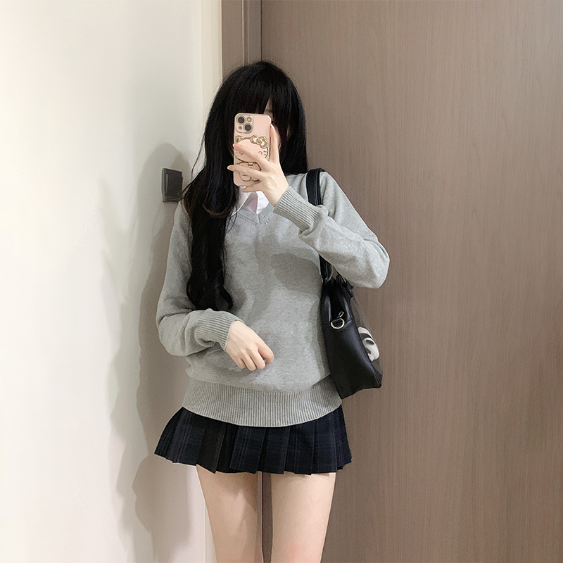 原创小玫jk制服套装女秋冬款正版辣妹校供针织毛衣格裙子衬衫全套