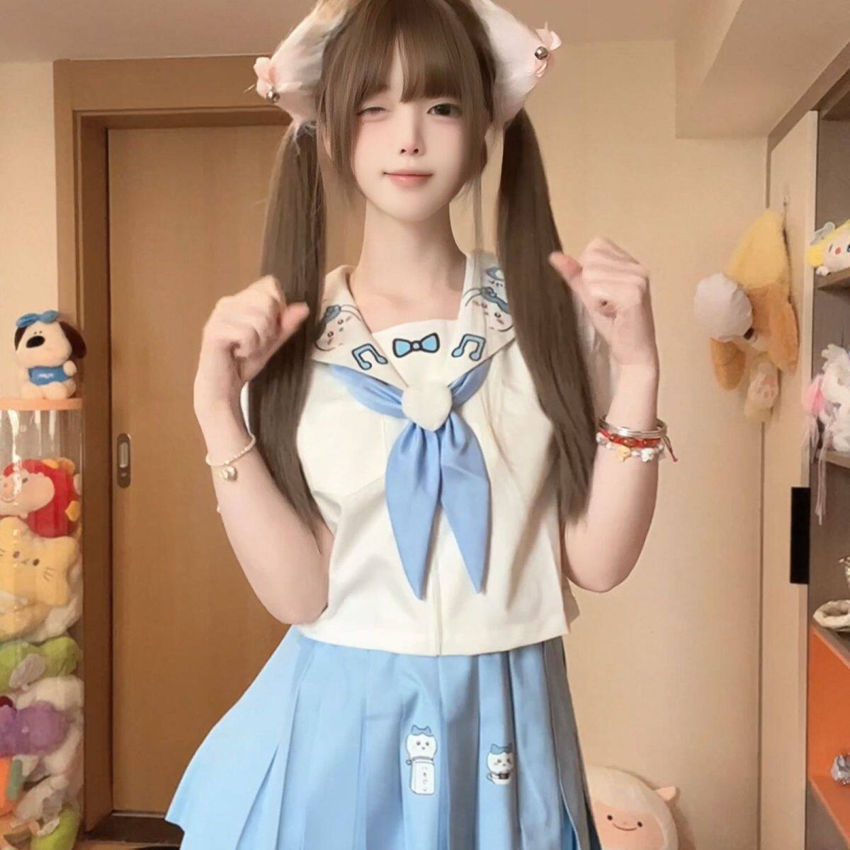 【小松jk】原创设计chiikawa满印小八蓝色水手服