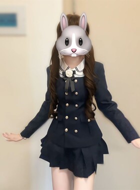 樱禾少女/酱酱猫jk制服原创正版秋冬收腰长袖西装白刺绣套装显瘦