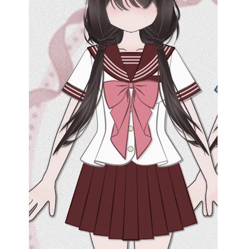 饭饭少女家 收腰水手服短袖夏季学院风JK特大蝴蝶结甜美裙粉色系