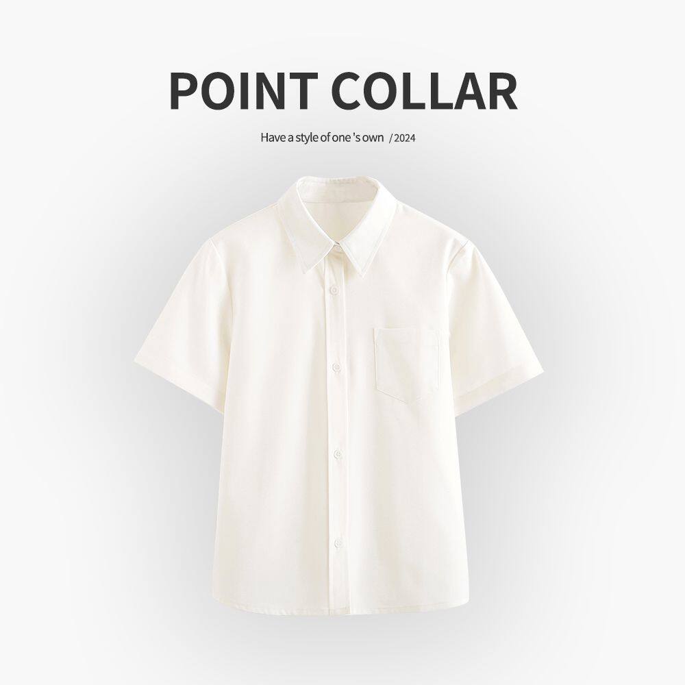 正版jk白衬衫女夏季基础款风琴褶短袖尖领百搭方领学院风长袖上衣