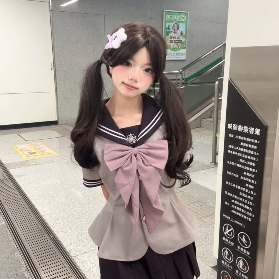 熊酱JK原创【小奈】紫色收腰水手服夏服中间服刺绣JK制服学院风