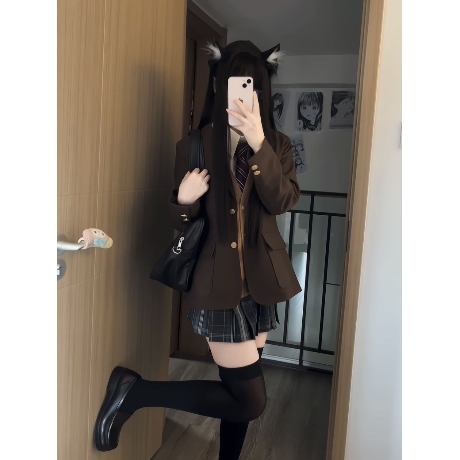 咖色西服妙氏原创校供感小个子外套正版jk制服学院风纯色上衣套装