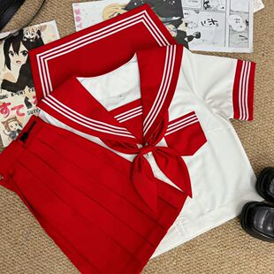 知半城原创jk正统红三本JK制服秋季套装水手服长袖百褶裙学生制服