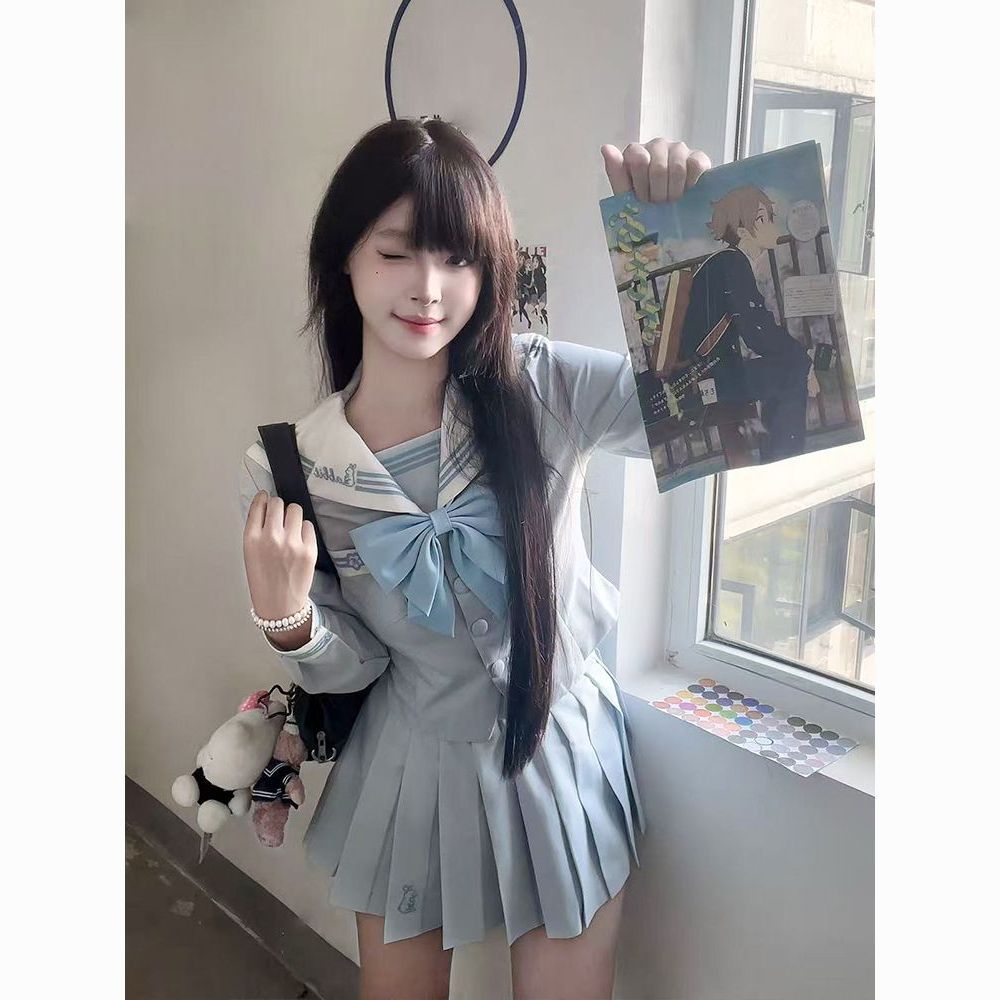 甜嗑jk原创【水萝兔】日系校供正版学院风收腰水手服长袖制服套装