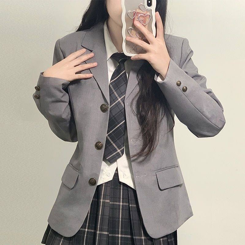 日系jk学院风正版西装女春秋校供感学生制服外套休闲宽松外套西服