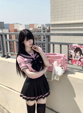 狐兔原创【恋爱结蕾】正版jk制服女裙套装粉色收腰水手服中间服