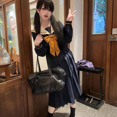 【乾园寺高】原创正版姜黄粗一本收腰水手服校供学院风长袖jk制服