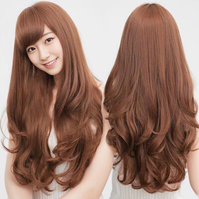 Lazada热销蓬松修脸长卷发斜刘海