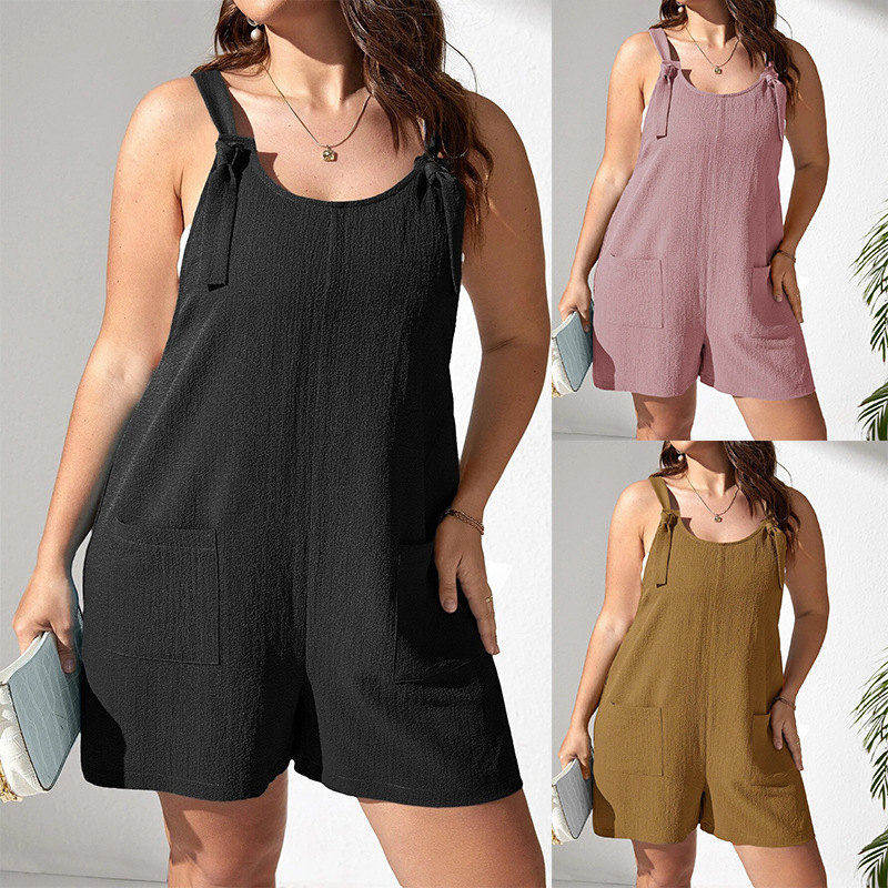 Large size casual suspender pocket vest jumpsuit women pants